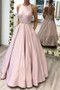 Shop 2021 Jewel Neck Pink Satin A Line Pleats Beading Prom Dress Under 139