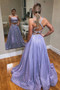 Sequin Halter Blue Cross Back A Line Two Piece Prom Dress