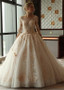 Scoop 3D Flowers Ball Gown Wedding Dress With Lace Appliques