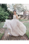 Pink Ball Gown V Neck Beading Tulle Long Wedding Dress