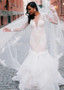 Beading Tulle Bateau Mermaid Wedding Dress With Lace Appliques 