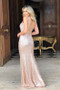 Shop 2021  Rose Gold Sequin Sheath Column Mesh V Neck Prom Dress With Slit Under 129