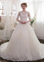 Tulle Bateau 3D Flowers A-line Wedding Dress With Lace Appliques