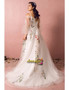 Long Tulle Flowers Puffy Sleeves Embroidery Plus Size Wedding Dress