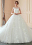 Tulle Bateau 3D Flowers Ball Gown Wedding Dress With Lace Appliques