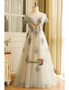 Buy 2021 Beading Flowers Long Tulle Sheer Short Sleeves Plus Size Prom Dress Under 174