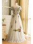 Buy 2021 Beading Flowers Long Tulle Sheer Short Sleeves Plus Size Prom Dress Under 174