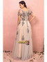 Buy 2021 Beading Flowers Long Tulle Sheer Short Sleeves Plus Size Prom Dress Under 174