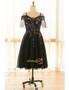 Shop 2021 Knee Length Flower Embroidery Puffy Sleeves Plus Size Black Party Dress Under 139