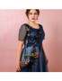 Navy Blue Pleated Tulle Sheer Sleeves Plus Size Formal Prom Dress 