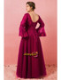 Round Neck Burgundy Long Flare Sleeves Lace Plus Size Prom Dress