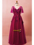 V Neck Bead Puffy Sleeves Plus Size Flowers Formal Prom Dress