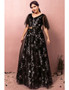 Shop 2021 Long Black Star Pattern Puffy Sleeves V Neck Plus Size Prom Dress Under 169
