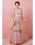 Pleated Pink Tulle Backless Appliques Puffy Sleeves Plus Size Prom Dress