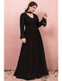Long Black Halter Chiffon V Neck Lace Long Sleeves Plus Size Formal Dress