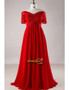 Chiffon Sequin Red Off The Shoulder Short Sleeves Plus Size Prom Dress