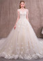 Tulle Jewel 3D Flowers A-line Wedding Dress With Lace Appliques
