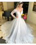 Long Sleeve Appliques Illusion White Off Shoulder Wedding Dress