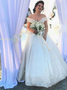 Sequins Off the Shoulder Ivory Ball Gown Wedding Dress