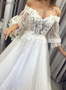 Buy Annakoo 2021 Long Sleeve Off the Shoulder White Tulle Appliques Wedding Dress Under 159