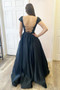 Buy 2021 Straps Square Neck A Line Dark Navy Satin Beading Pockets Prom Dress Under 129