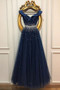 Shop 2021 ANNAKOO Off The Shoulder Navy Blue Sparkle Beading Tulle A Line Prom Dress Under 178
