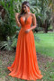 Shop 2021 ANNAKOO Orange Spaghetti Straps Chiffon A Line Pleats Long Prom Dress Under 97