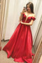 Shop 2021 ANNAKOO Off The Shoulder Red Satin Mesh A Line Long Prom Dress Under 138