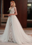 3D Flowers V-neck A-line See-through Wedding Dress 