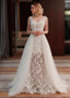3D Flowers V-neck A-line See-through Wedding Dress 