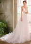 Lace V-Neck Neckline Long Flowers A-line Wedding Dress