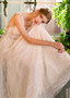 Lace V-Neck Neckline Long Flowers A-line Wedding Dress