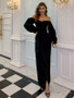 Black Off The Shoulder Spandex Long Sleeve Ankle Length Prom Dress With Slit 