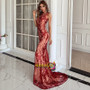 Red Scoop Long Tulle Sequin Trumpet Mermaid Prom Dress