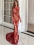 Buy ANNAKOO 2021 Red Scoop Long Tulle Sequin Trumpet Mermaid Prom Dress Under 79