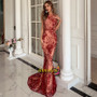 Buy ANNAKOO 2021 Red Scoop Long Tulle Sequin Trumpet Mermaid Prom Dress Under 79