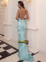 Shop 2021 Annakoo V Neck Mint Sleeveless Trumpet Mermaid Tulle Sequin Backless Prom Dress Under 85