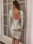 Scoop Long Sleeve Backless Sequin Short Mini Sheath Column Prom Dress