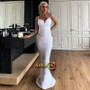 Shop Annakoo 2021 Spaghetti Straps Sexy White Sequin Trumpet Mermaid Prom Dress Under 75
