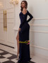 Shop 2021 Sparkle Navy Sheath Column Long Sleeve Keyhole Prom Dress Under 69