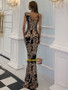 V Neck Black Gold Appliques Sequin Trumpet Mermaid Prom Dress