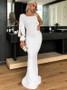 Shop ANNAKOO 2021 White Sparkle Sequin Trumpet Mermaid One Shoulder Long Sleeve Prom Dress Under 75