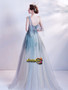 Shop Annakoo 2021 Straps Tulle Blue Sequin Backless A Line Ruffles Prom Dress Under 149