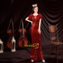 Red Cap Sleeve Sheath Column See Through Sequin Prom Dress