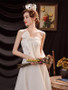 Strapless Lace Up Satin Pearls A Line Ankle Length Wedding Dress
