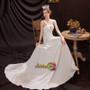 Straps Satin A Line Sweep Train Pearl Zipper Back Wedding Dress
