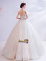 V Neck Ball Gown Beading Tulle Lace Up Floor Length Wedding Dress