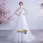 A Line Tulle Appliques Sheer Back Scoop Wedding Dress