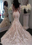 Long Sleeve Tulle Scoop Mermaid Wedding Dress With Lace Appliques