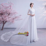 Shop ANNAKOO 2021 A Line Scoop Half Sleeve See Though Keyhole Back Tulle Wedding Dress under 129